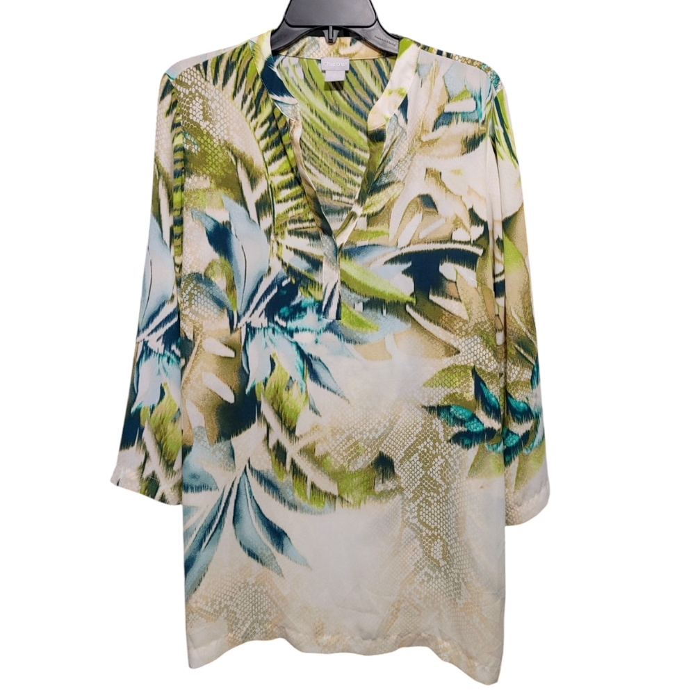 Chico's Tropical Fauna Olive Snake Pattern Tunic Top Womens Size 2 Large - Picture 10 of 10